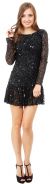 Main image of Full Sleeves Flared Skirt Sequined Mini Party Dress